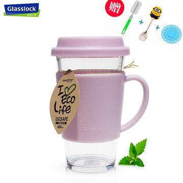 韩国正品GLASSLOCK钢化玻璃水杯子透明茶杯带把可微波耐热380毫升