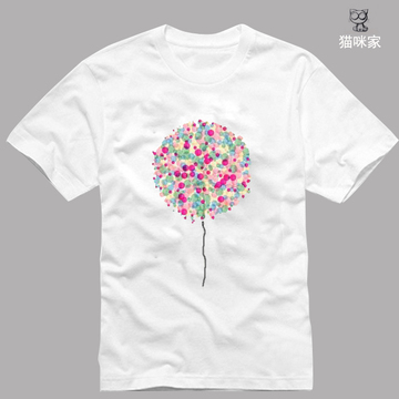 原创设计简约气球花朵爆款图 气质短T 女款 两件包邮 纯棉直筒T恤