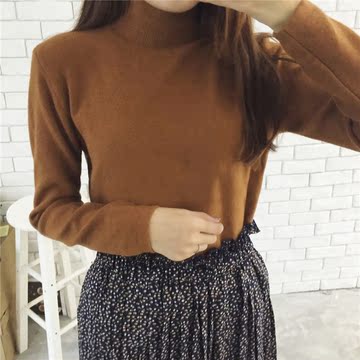 【HS】2015冬季韩版打底必备修身半高领纯色加厚打底针织衫毛衣女