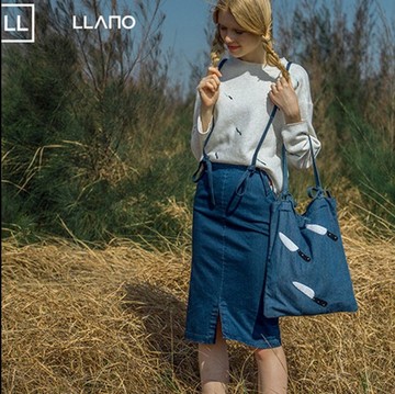 原创品牌LLANO 少女派 刺绣可伸缩绑带水洗百搭牛仔斜挎单肩包