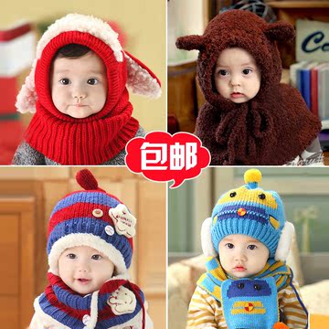 新款婴幼儿宝宝帽子儿童秋冬加绒保暖童帽男女童棉帽围脖两件套