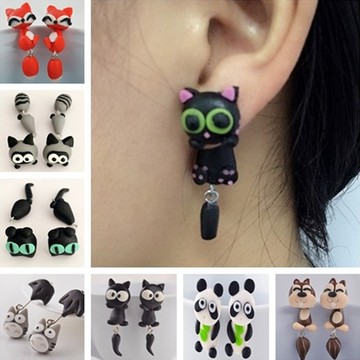 爆款饰品 可爱小动物软陶泥耳挂 耳钉分体耳环系列创意礼品送女友