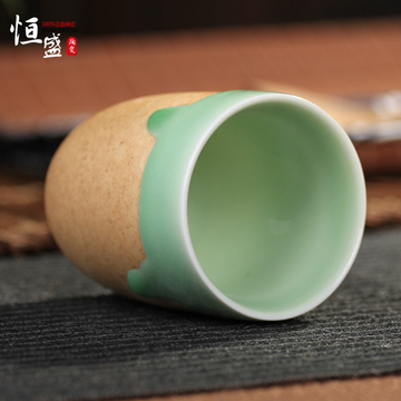 景德镇 纯手工茶具 滴流釉陶瓷水杯随手杯 青瓷普洱茶杯 特价包邮