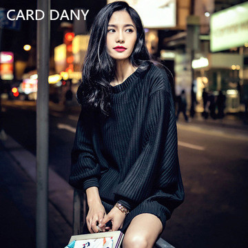 CARD DANY 高端定制 欧美风大牌纯色长袖连衣裙.