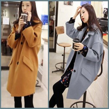 2015秋冬新款韩版宽松大码女装呢子大衣修身显瘦中长款毛呢外套潮