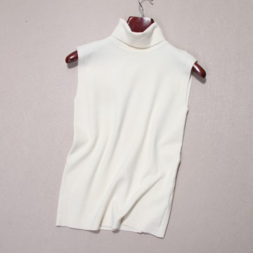 2015秋季韩版新款休闲百搭气质纯色纯棉高领无袖背心修身T恤 女