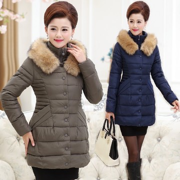冬装新款中年羽绒棉服毛领中长款加厚大码妈妈装韩版修身女士外套