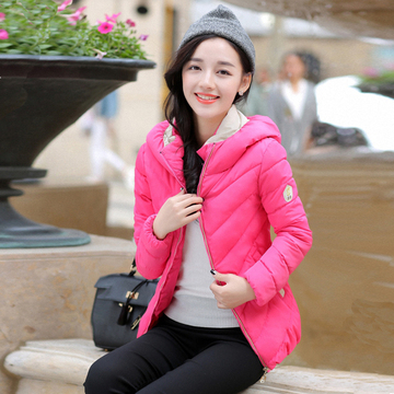 2015新款冬季棉袄韩版修身大码女装外套纯色连帽短款学生棉服女