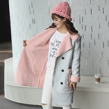 2015冬季韩版中长款麂皮绒羊羔毛加厚外套女棉服学生潮