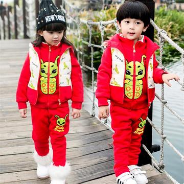 韩版儿童卫衣三件套加厚男冬新款小童宝宝加绒外套糖宝女中童保暖