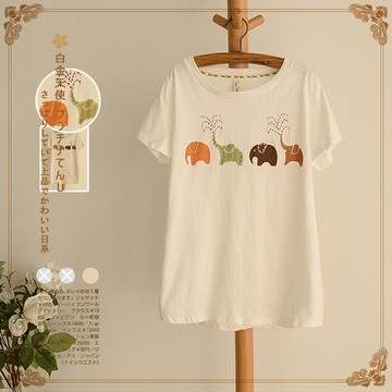 少女2015夏装新款T恤初中女装高中学生日系大象印花短袖纯棉上衣