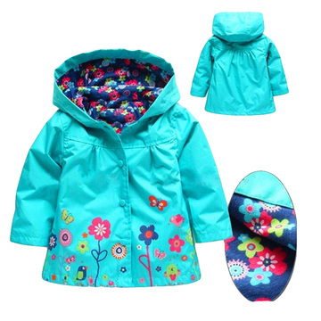 儿童外套女童可爱花朵防风防雨冲锋衣小童连帽外套儿童雨衣