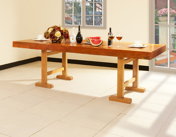 全实木餐桌 现代简约中式长方形大板6人小户型餐桌茶桌