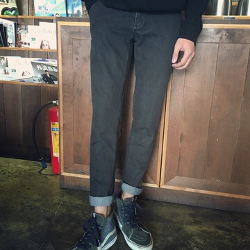【小明bene】灰色简约弹力水洗复古牛仔裤秋季新款纯色修身小脚裤