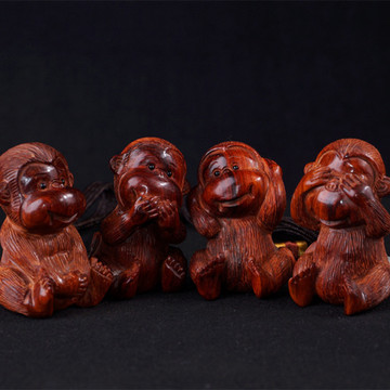香木府四勿猴小叶紫檀摆件四不猴手把件猴年创意礼品文玩木雕工艺