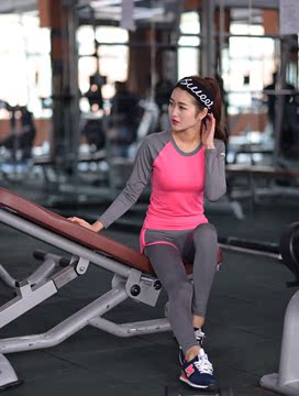 韩版瑜伽服女长袖T恤+长裤跑步健身服两件套速干运动套装健身房