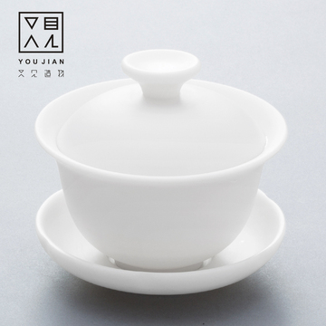 又见造物德化玉瓷手工泡茶碗陶瓷大号功夫茶杯白瓷三才盖碗茶具
