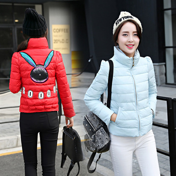 2015冬装新款韩版时尚短款棉衣棉服卡通图案刺绣棉袄学生外套女式