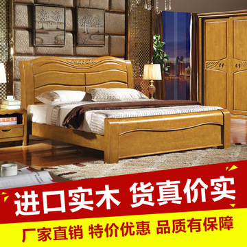 实木床 现代中式1.8双人橡胶木储物婚大床头柜 卧室高低箱家具床