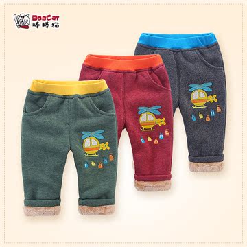 棒棒猫宝宝休闲裤子1-2-3岁4男婴儿童装可开裆 男童冬装加绒长裤