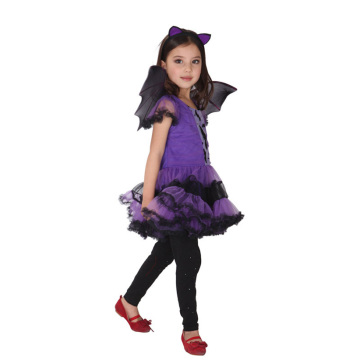 热爱马六一节圣诞节万圣节儿童女装表演道具紫蝙蝠女童服装