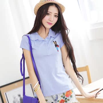 夏季韩版运动polo衫短袖T恤女 高档纯棉学院风学生女装修身上衣潮