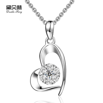 黛贝林珠宝正品白18k金钻石吊坠心形群镶钻石项链女克拉显钻效果