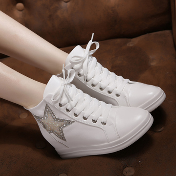 秋新款内增高小白鞋中帮系带休闲时尚板鞋学生星星韩版女士运动鞋