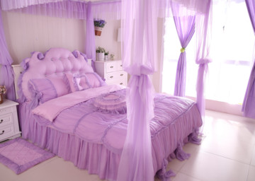 韩版全棉蕾丝三四件套纯棉田园公主粉紫色薰衣草梦幻床上用品系列