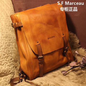 S.F Marceau正品男士双肩包背包头层牛皮软复古休闲包时尚手提包