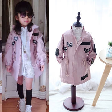 原创新款巴布丁秋装中大童风衣外套中长款 韩版立领女童洋气大衣