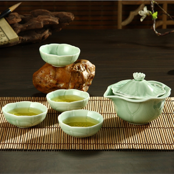 正品龙泉青瓷茶具套装 荷叶型梅子青陶瓷茶具 高档礼品特价包邮
