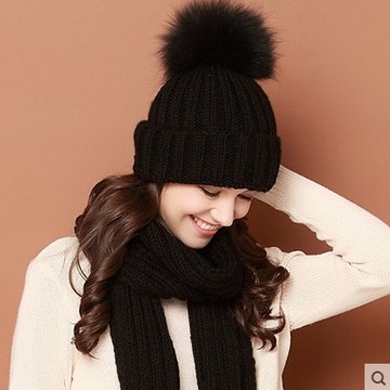 帽子女冬季貉子毛球毛线帽针织帽加厚狐狸毛毛线帽亲子帽皮草帽子