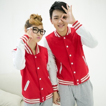 新款男女款通用纯色韩版卫衣棒球外套大码宽松开衫 大红卫衣