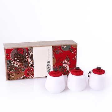 盒匠制造-传统花布木盒3陶瓷罐散茶装茶叶包装盒