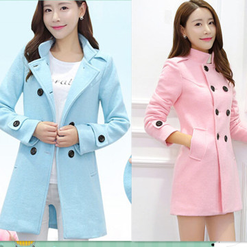 2015韩版时尚加绒加厚外套女冬 修身大衣女装中长款毛呢子外套女