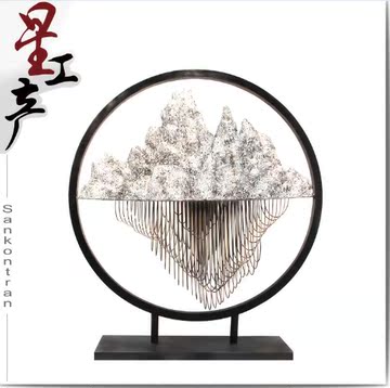 【星工产】金属不锈钢传统山水风景雕塑小型摆件古文汉字