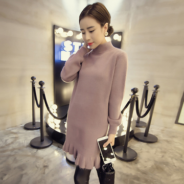 冬装新款韩版中长款套头高领毛衣修身显瘦针织衫长款女