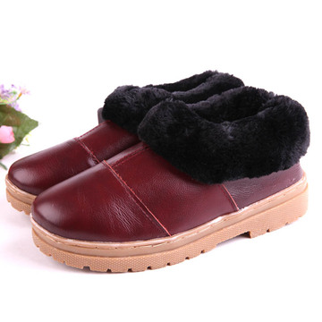 冬季棉拖鞋包跟老年保暖鞋包头女居家月子鞋加绒防滑厚底真皮棉鞋
