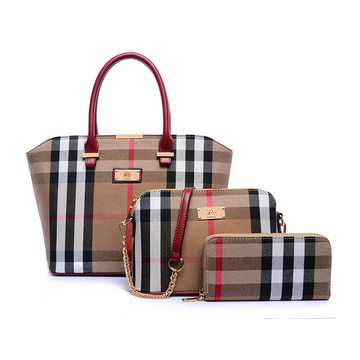女士包包2015新款格子欧美时尚单肩手提包斜挎包女包3件套子母包