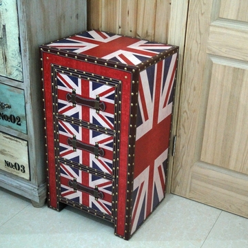 特价包邮欧式复古床头柜英伦风格储物收纳三斗柜英国旗帜沙发边柜
