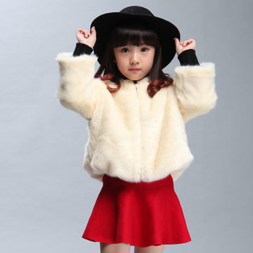 新款2015冬季暖和加厚柔软女童短装仿皮草外套中大儿童棉衣潮童装
