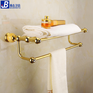 玉石浴室挂件毛巾架 欧式全铜管金色大理石浴巾架仿古卫浴套装