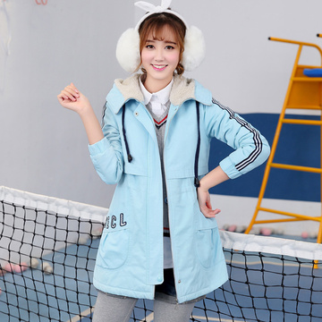 青少年女冬装新款初中学生韩版加绒棉衣棉服少女冬季中长款外套潮