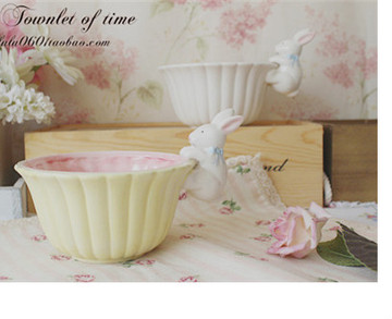 可爱陶瓷创意布丁碗沙拉碗宠物碗甜品碗冰淇淋碗小兔子零食碗