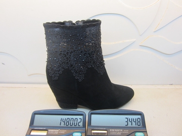 天天特价雅伦天迪专柜正品2015冬蕾丝花边坡跟翻皮性感短靴148002