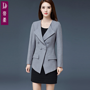 帝柔品牌女装2016冬季新款韩版修身羊毛呢子小西装短款长袖女外套