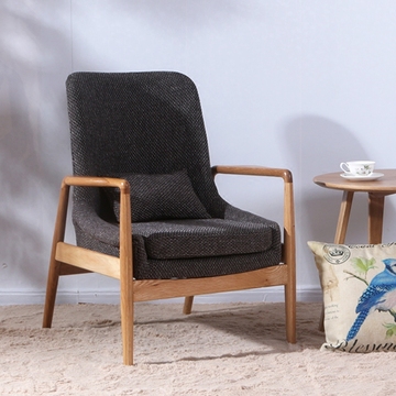 北欧橡木单人沙发椅子宜家休闲实木布艺咖啡椅客厅简约时尚扶手椅