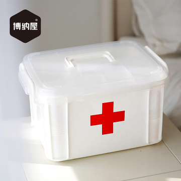 小号多格塑料药品收纳箱家庭保健药箱印家用储物箱医药箱必备