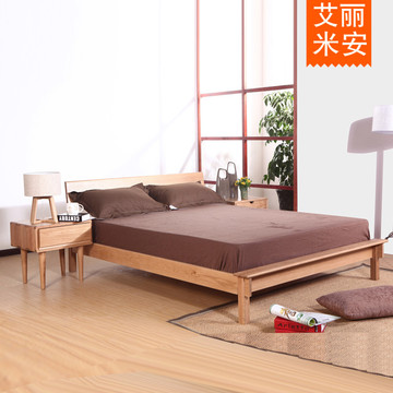 日式实木床无印良品简约现代白橡木儿童床1.2m1.5米1.8单双人大床
